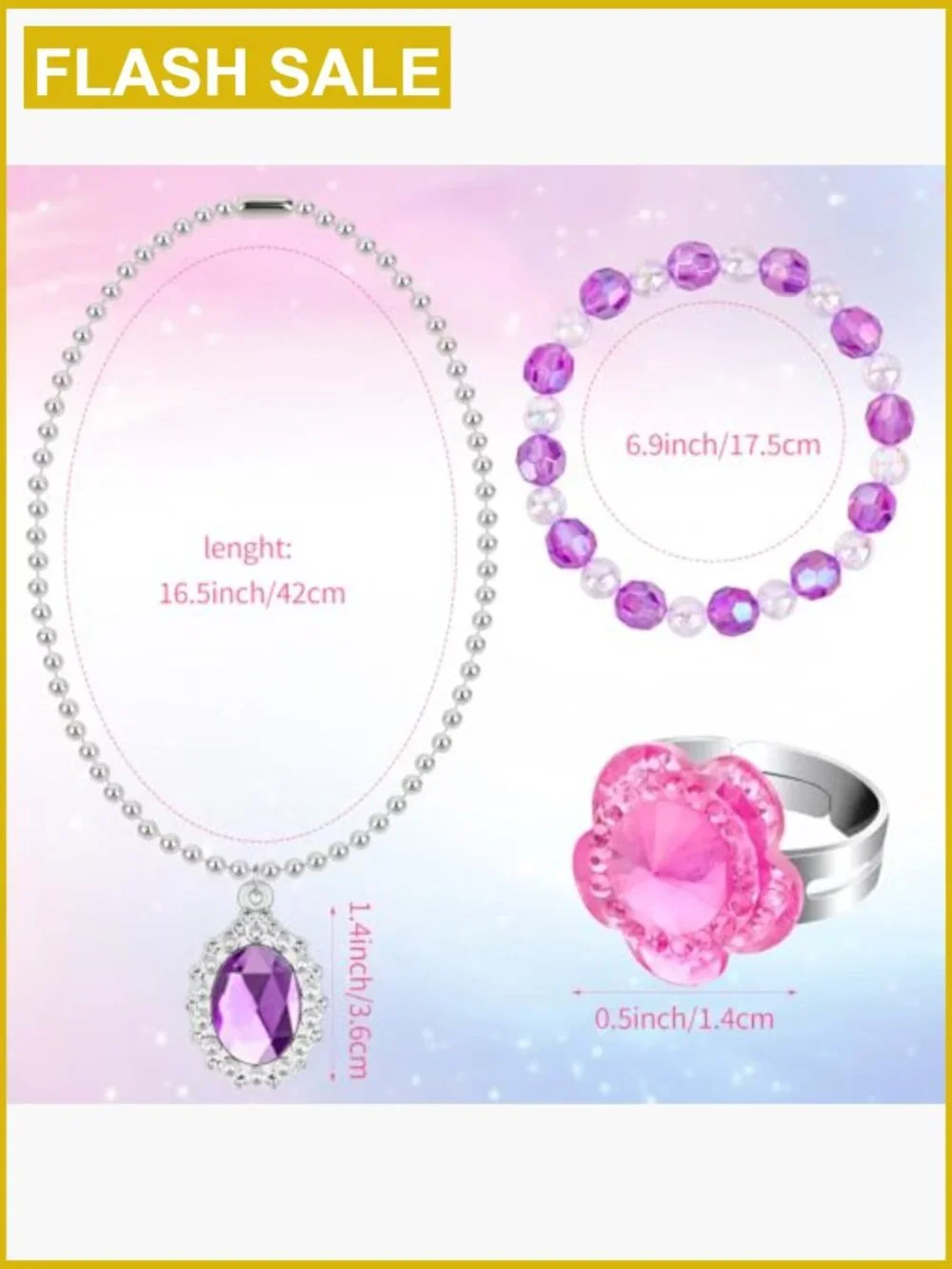 Kids Dress Up Jewelry Set Bracelets Necklaces Rings Toddler Princess Play
